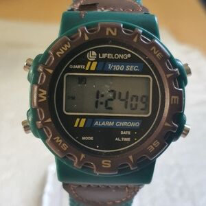 2 for $20😃Lifelong Brown/Green Alarm Chrono Men's Watch